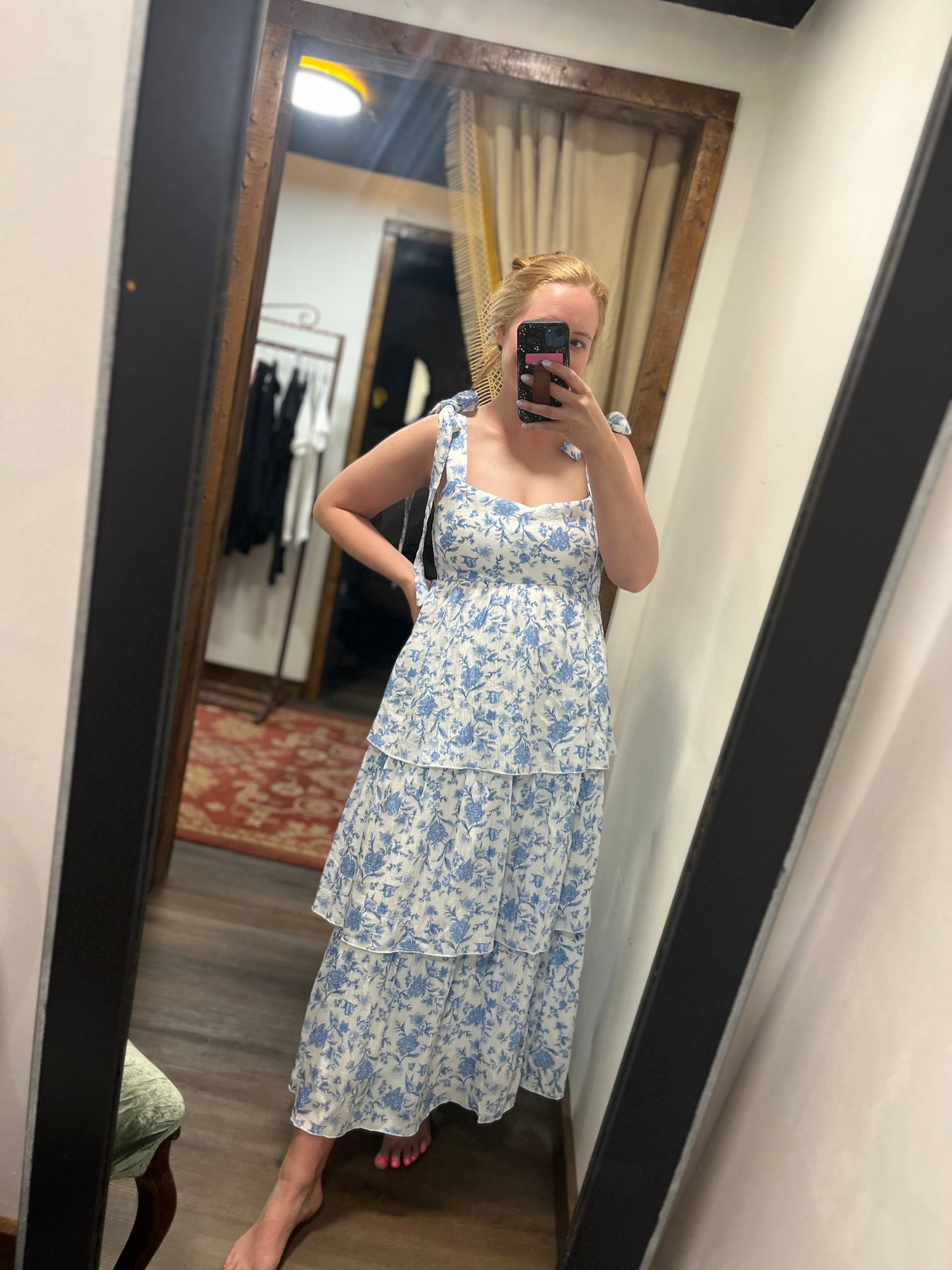 Floral Tie Strap Tiered Ruffle