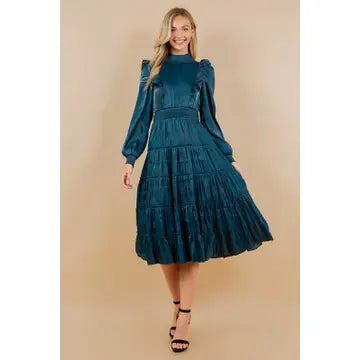 Tiered Ruffle Dress-Teal
