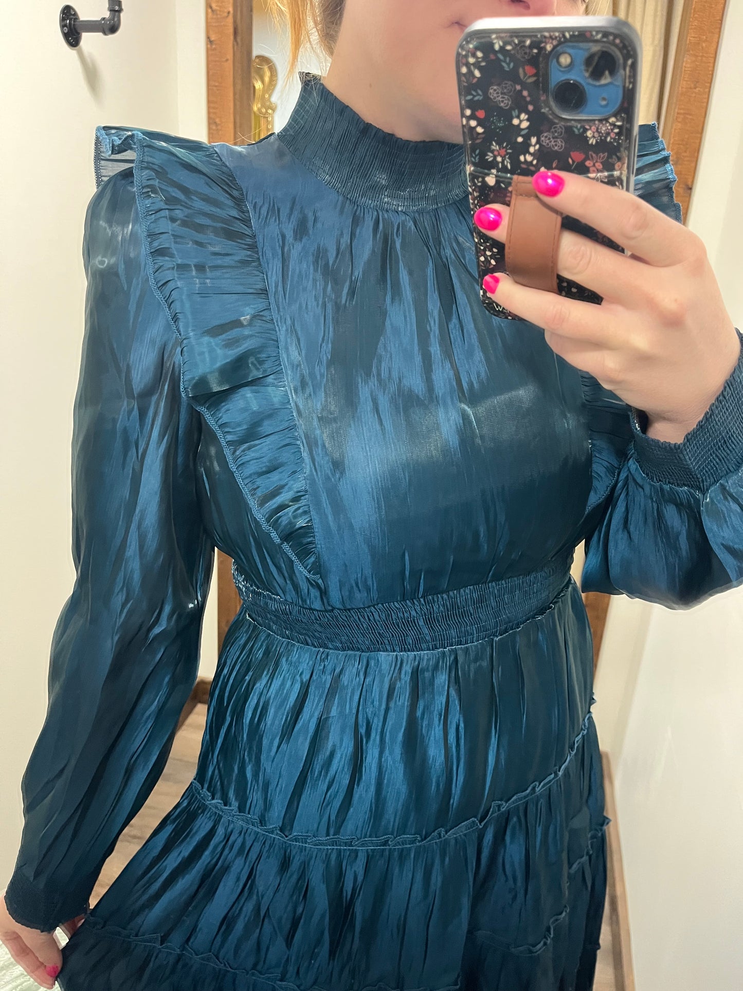 Tiered Ruffle Dress-Teal