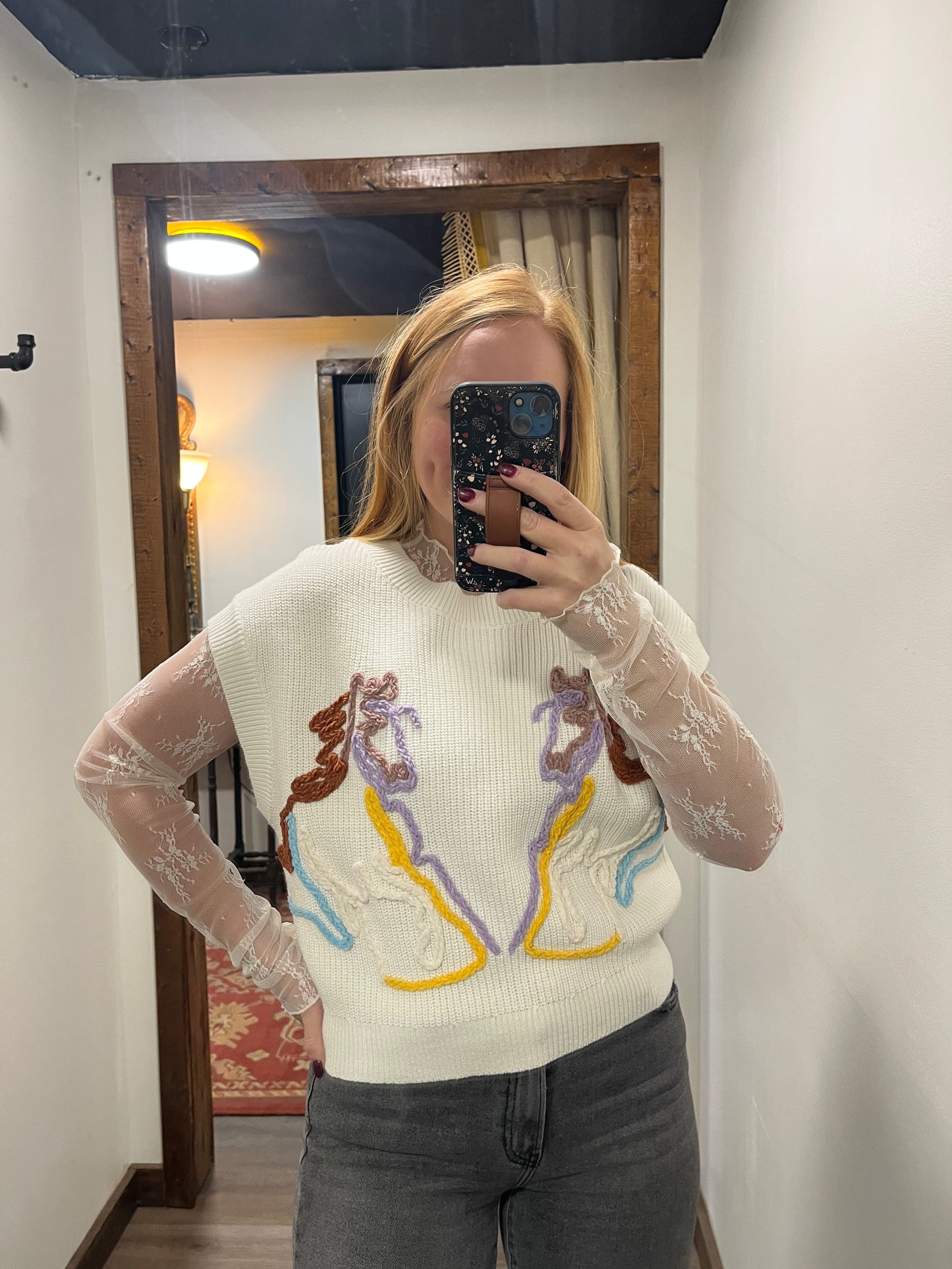 Yarn Horses Embroidery Sweater