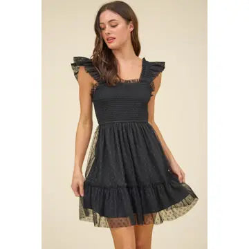 Polka Dot Chiffon Smocked Dress