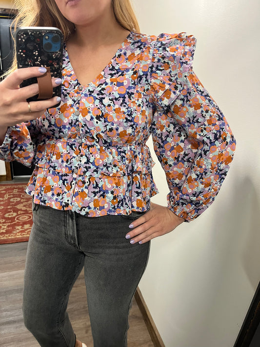 Blueberry Floral Top